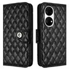 For Huawei P50 Pro Rhombic Texture Flip Leather Phone Case with Lanyard(Black) - 2