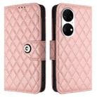 For Huawei P50 Pro Rhombic Texture Flip Leather Phone Case with Lanyard(Coral Pink) - 2