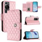 For Huawei P60 / P60 Pro Rhombic Texture Flip Leather Phone Case with Lanyard(Pink) - 1