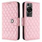 For Huawei P60 / P60 Pro Rhombic Texture Flip Leather Phone Case with Lanyard(Pink) - 2