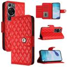 For Huawei P60 / P60 Pro Rhombic Texture Flip Leather Phone Case with Lanyard(Red) - 1