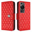 For Huawei P60 / P60 Pro Rhombic Texture Flip Leather Phone Case with Lanyard(Red) - 2