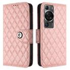 For Huawei P60 / P60 Pro Rhombic Texture Flip Leather Phone Case with Lanyard(Coral Pink) - 2