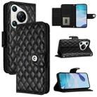 For Huawei Pura 70 Rhombic Texture Flip Leather Phone Case with Lanyard(Black) - 1