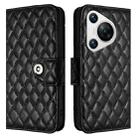 For Huawei Pura 70 Rhombic Texture Flip Leather Phone Case with Lanyard(Black) - 2