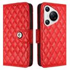 For Huawei Pura 70 Rhombic Texture Flip Leather Phone Case with Lanyard(Red) - 2