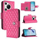 For Huawei Pura 70 Rhombic Texture Flip Leather Phone Case with Lanyard(Rose Red) - 1