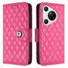 For Huawei Pura 70 Rhombic Texture Flip Leather Phone Case with Lanyard(Rose Red) - 2