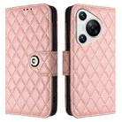 For Huawei Pura 70 Rhombic Texture Flip Leather Phone Case with Lanyard(Coral Pink) - 2