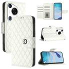 For Huawei Pura 70 Pro Rhombic Texture Flip Leather Phone Case with Lanyard(White) - 1