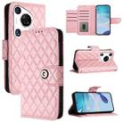 For Huawei Pura 70 Pro Rhombic Texture Flip Leather Phone Case with Lanyard(Pink) - 1