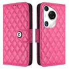 For Huawei Pura 70 Pro Rhombic Texture Flip Leather Phone Case with Lanyard(Rose Red) - 2