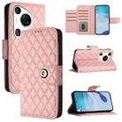 For Huawei Pura 70 Pro Rhombic Texture Flip Leather Phone Case with Lanyard(Coral Pink) - 1