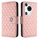 For Huawei Pura 70 Pro Rhombic Texture Flip Leather Phone Case with Lanyard(Coral Pink) - 2