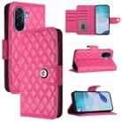 For Huawei Enjoy 50 / nova Y70 Plus Rhombic Texture Flip Leather Phone Case with Lanyard(Rose Red) - 1