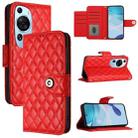 For Huawei P60 Art Rhombic Texture Flip Leather Phone Case with Lanyard(Red) - 1