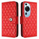 For Huawei P60 Art Rhombic Texture Flip Leather Phone Case with Lanyard(Red) - 2