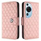 For Huawei P60 Art Rhombic Texture Flip Leather Phone Case with Lanyard(Coral Pink) - 2