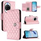For Huawei nova 14 Ultra 5G Rhombic Texture Flip Leather Phone Case with Lanyard(Pink) - 1