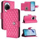 For Huawei nova 14 Ultra 5G Rhombic Texture Flip Leather Phone Case with Lanyard(Rose Red) - 1