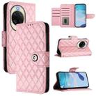 For Huawei nova 14 5G Rhombic Texture Flip Leather Phone Case with Lanyard(Pink) - 1