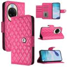 For Huawei nova 14 5G Rhombic Texture Flip Leather Phone Case with Lanyard(Rose Red) - 1