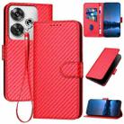 For Redmi Turbo 3 / Xiaomi Poco F6 YX0070 Carbon Fiber Buckle Leather Phone Case with Lanyard(Red) - 1