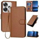 For Redmi Turbo 3 / Xiaomi Poco F6 YX0070 Carbon Fiber Buckle Leather Phone Case with Lanyard(Coffee) - 1