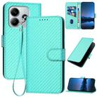 For Redmi Note 14 5G YX0070 Carbon Fiber Buckle Leather Phone Case with Lanyard(Light Blue) - 1