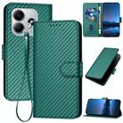 For Redmi Note 14 5G YX0070 Carbon Fiber Buckle Leather Phone Case with Lanyard(Dark Green) - 1