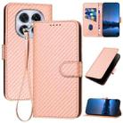 For Redmi Note 14 Pro 4G YX0070 Carbon Fiber Buckle Leather Phone Case with Lanyard(Pink) - 1