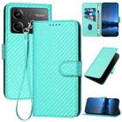 For Redmi Note 13R Pro / Xiaomi Poco X6 Neo YX0070 Carbon Fiber Buckle Leather Phone Case with Lanyard(Light Blue) - 1