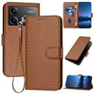For Redmi Note 13R Pro / Xiaomi Poco X6 Neo YX0070 Carbon Fiber Buckle Leather Phone Case with Lanyard(Coffee) - 1