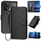 For Redmi Note 13R Pro / Xiaomi Poco X6 Neo YX0070 Carbon Fiber Buckle Leather Phone Case with Lanyard(Black) - 1