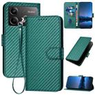 For Redmi Note 13R Pro / Xiaomi Poco X6 Neo YX0070 Carbon Fiber Buckle Leather Phone Case with Lanyard(Dark Green) - 1
