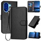 For Redmi A5 4G 171.7mm / Xiaomi Poco C71 YX0070 Carbon Fiber Buckle Leather Phone Case with Lanyard(Black) - 1