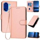 For Redmi A5 4G YX0070 Carbon Fiber Buckle Leather Phone Case with Lanyard(Pink) - 1