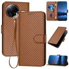 For Redmi K80 Pro / Xiaomi Poco F7 Ultra YX0070 Carbon Fiber Buckle Leather Phone Case with Lanyard(Coffee) - 1