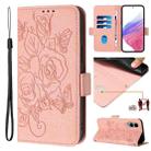 For Fujitsu Arrows We2 Embossed Rose RFID Anti-theft Leather Phone Case(Pink) - 1