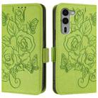 For Fujitsu Arrows We2 Plus Embossed Rose RFID Anti-theft Leather Phone Case(Green) - 2