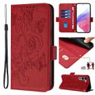 For Fujitsu Arrows We2 Plus Embossed Rose RFID Anti-theft Leather Phone Case(Red) - 1