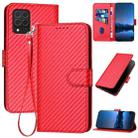 For Samsung Galaxy M62 / F62 YX0070 Carbon Fiber Buckle Leather Phone Case with Lanyard(Red) - 1