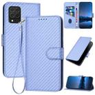 For Samsung Galaxy M62 / F62 YX0070 Carbon Fiber Buckle Leather Phone Case with Lanyard(Light Purple) - 1
