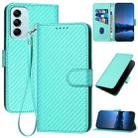 For Samsung Galaxy M14 5G / F14 5G YX0070 Carbon Fiber Buckle Leather Phone Case with Lanyard(Light Blue) - 1