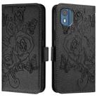 For Nokia C02 Embossed Rose RFID Anti-theft Leather Phone Case(Black) - 2