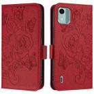 For Nokia C12 Embossed Rose RFID Anti-theft Leather Phone Case(Red) - 2