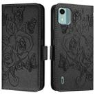 For Nokia C12 Embossed Rose RFID Anti-theft Leather Phone Case(Black) - 2