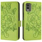 For Nokia C32 Embossed Rose RFID Anti-theft Leather Phone Case(Green) - 2