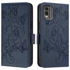 For Nokia C32 Embossed Rose RFID Anti-theft Leather Phone Case(Dark Blue) - 2