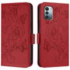 For Nokia G11 4G / G21 4G Embossed Rose RFID Anti-theft Leather Phone Case(Red) - 2